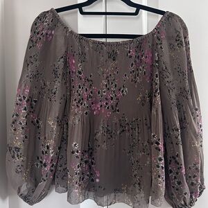 Wilfred Floral Off-Shoulder Blouse - Gray and Pink